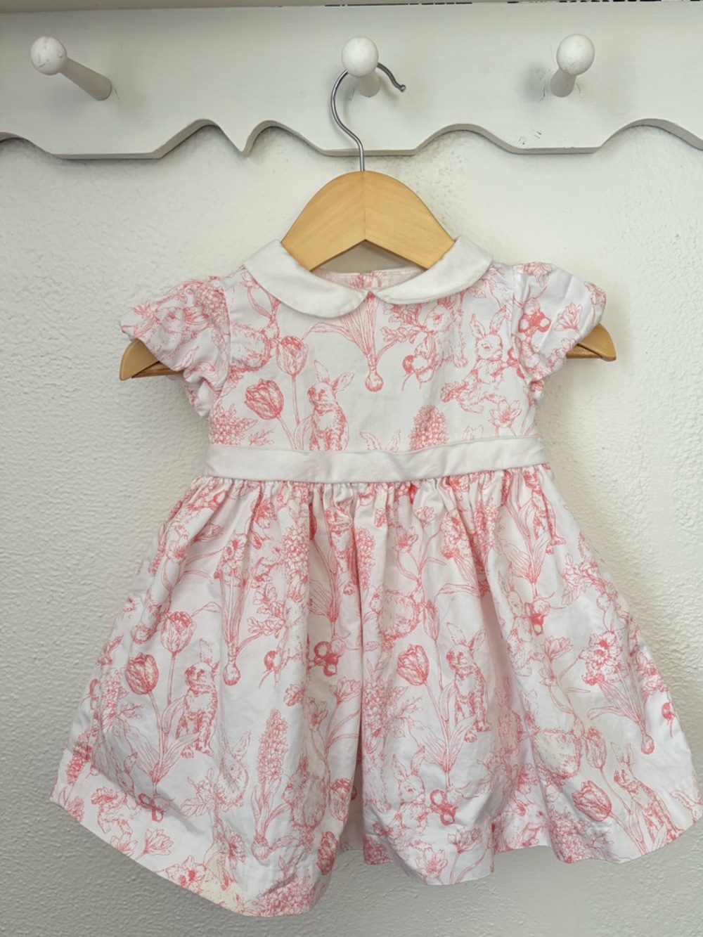 Janie and Jack Easter Bunny Print Pink and White Baby Dress